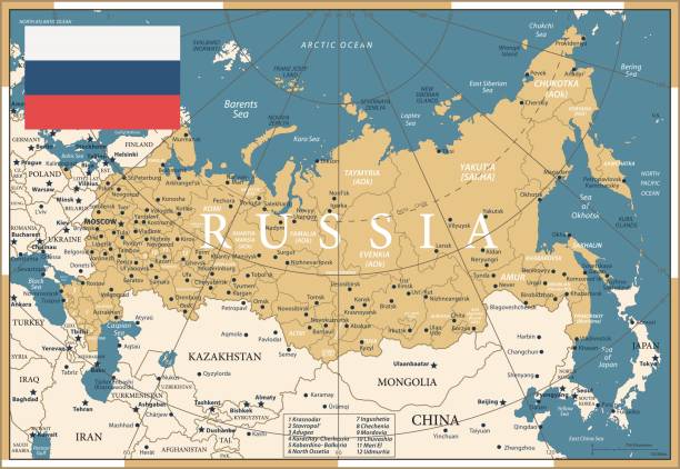 22 - Russia - Vintage Golden Dark 10 Map of Russia - Vintage Vector illustration rostov on don stock illustrations