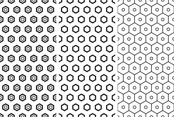 Vector illustration of set of  honeycomb  black and white   seamless  patterns