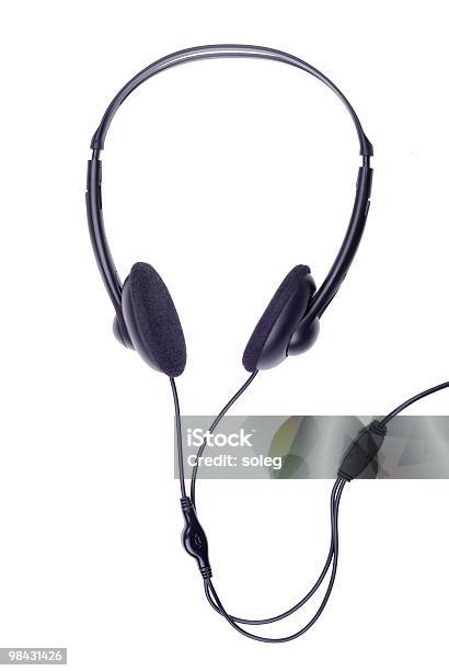 Black Generic Headphones On White Stock Photo - Download Image Now - Black Color, Cable, Close-up