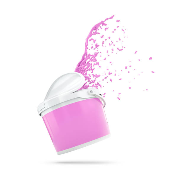 istock Pink Paint Splashing Out Of Plastic Can. Over White 984325266