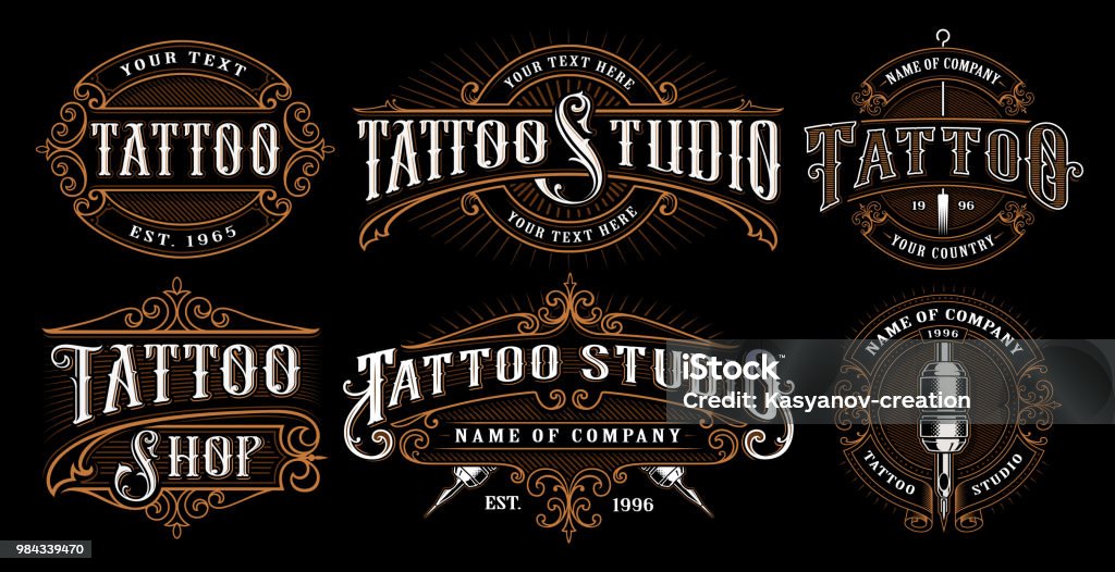 Satz von Vintage Tattoo Embleme - Lizenzfrei Tätowierung Vektorgrafik