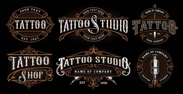 Vector illustration of set of vintage tattoo emblems