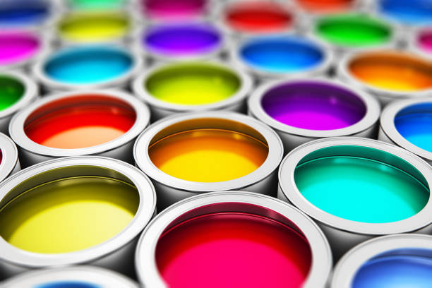 latas de pintura de color - color tipo de imagen fotografías e imágenes de stock
