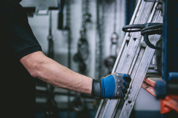 Detail of industrial worker hand stock photo