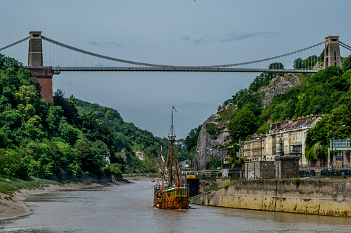 The Matthew sailing under the Clifton Suspension Bridge in Bristol
