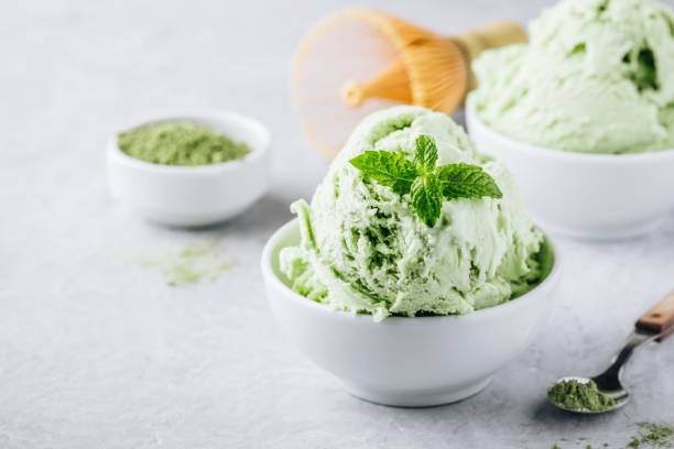 Creamy Matcha Green Tea Ice Cream with mint leaves