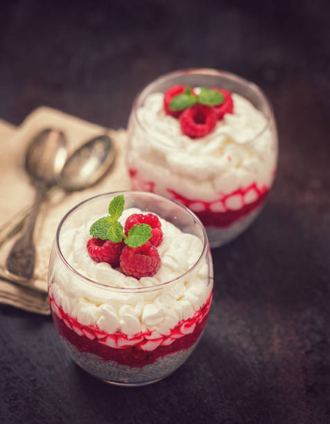 istock Chia Seed Pudding With Fresh Raspberries and Vanilla Ice Cream 984366038