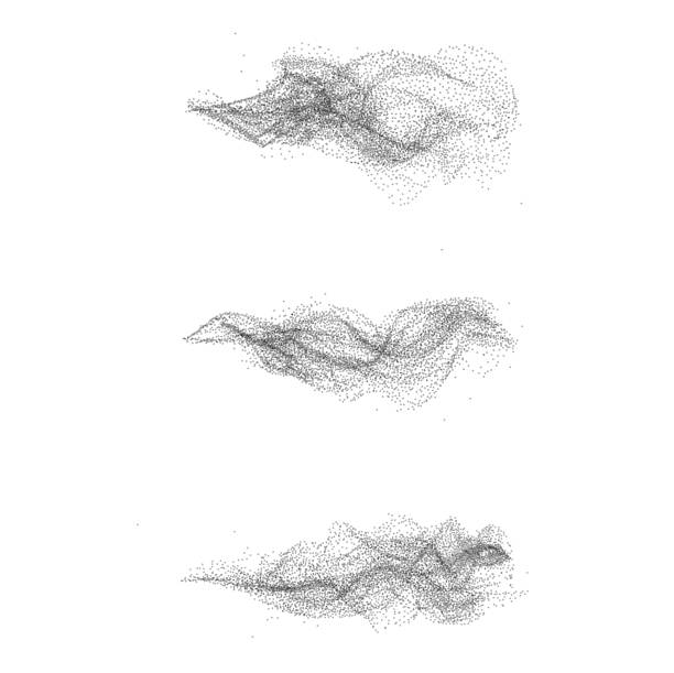Dotted black smoke set Set of three black dotted smoke silhouettes isolated on white background speck of dust stock illustrations