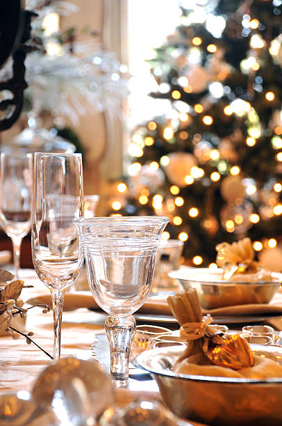 Christmas dining table stock photo