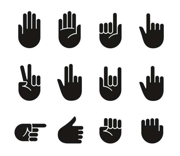 Hand gestures icons Hand gestures and sign language icon set. Isolated vector illustration of human hands. obscene gesture stock illustrations