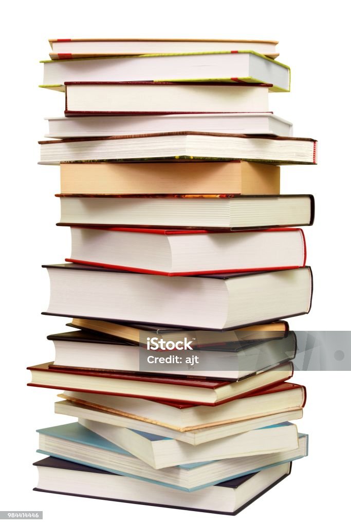 Pile of Books High stack of books isolated on white background Book Stock Photo