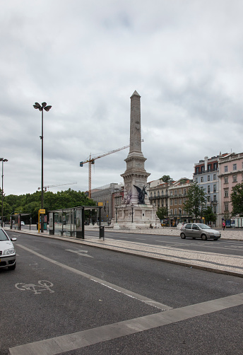 Lisbon, Portugal, 10 June 2018: Monument to the Restorers at Restauradores Square in Lisbon, Portugal