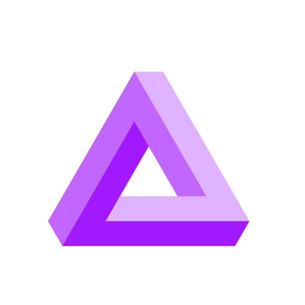 Penrose triangle icon in violet. Geometric 3D object optical illusion. Vector illustration Penrose triangle icon in violet. Geometric 3D object optical illusion. Vector illustration. triangle percussion instruments stock illustrations