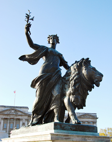 Closeup of the Peace statue at the Victoria Memorial in London, England.