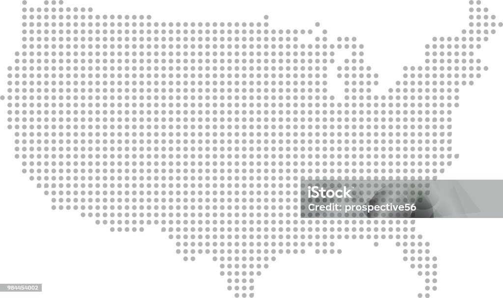 USA map dots vector outline faded gray background This abstract dotted map of USA is accurately prepared using the overlaid vector map of the US with highly detailed information. USA stock vector
