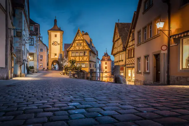 Photo of Historic town of Rothenburg ob der Tauber in twilight, Bavaria, Germany