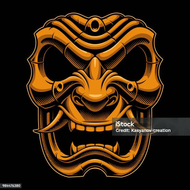 Samurai Warrior Mask Stock Illustration - Download Image Now - Armored Clothing, Gold Colored, Samurai