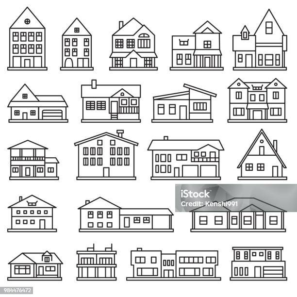 Buildings Home And House Thin Line Icon Set Vector Icons Stock Illustration - Download Image Now