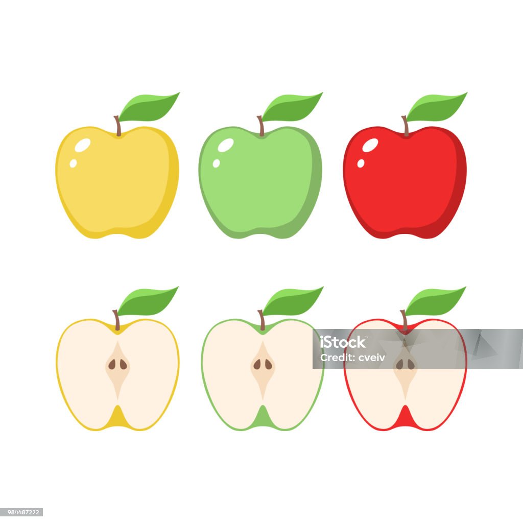 Ilustración de Dibujos Animados Clipart De Manzanas Amarilla Verde Y Rojo  Manzana En Rodajas y más Vectores Libres de Derechos de Alimento - iStock