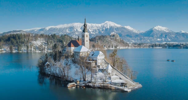 istock Lake Bled with Bled Island in winter, Slovenia 984492912