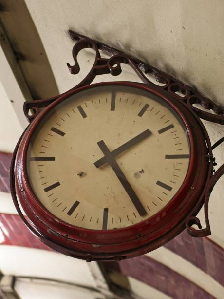istock Closeup of vintage train station clock 984506274