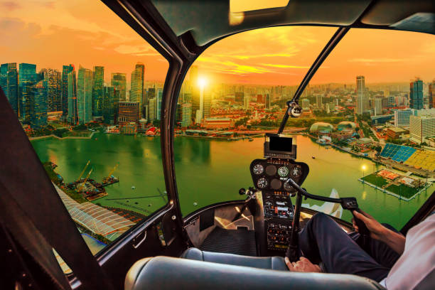 istock Helicopter on marina bay Singapore 984514794