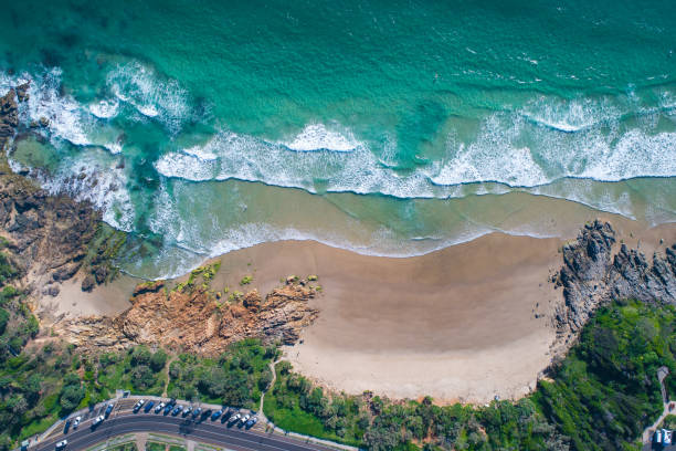 Coolum Bays a drone shot of Coolum first bay sunshine coast australia stock pictures, royalty-free photos & images