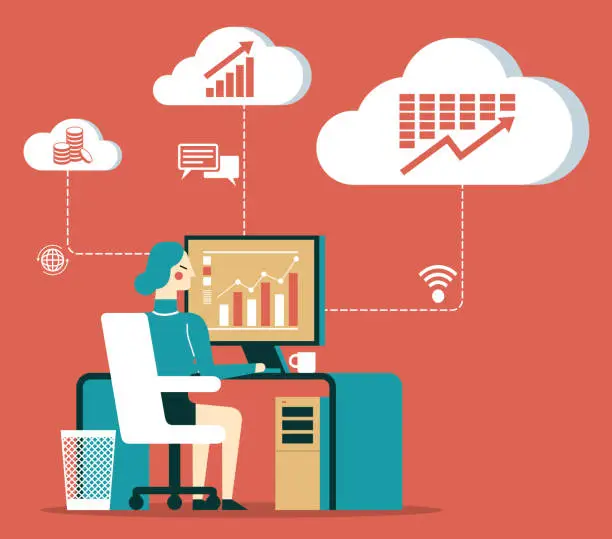 Vector illustration of Cloud Computing - Businesswoman