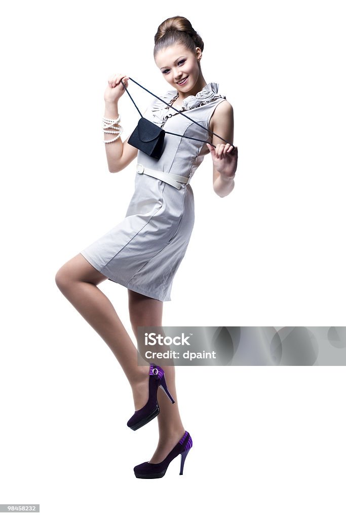 Молодые красивые женщины с ее сумки - Стоковые фото Белый роялти-фри