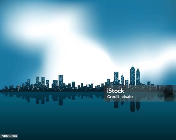 Panoramę Miasta Z Prędkością W Nocy W Zimie Ilustracja - Stockowe grafiki wektorowe i więcej obrazów Miasto