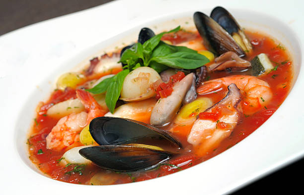istock Tomato soup with seafood and fish 98460284