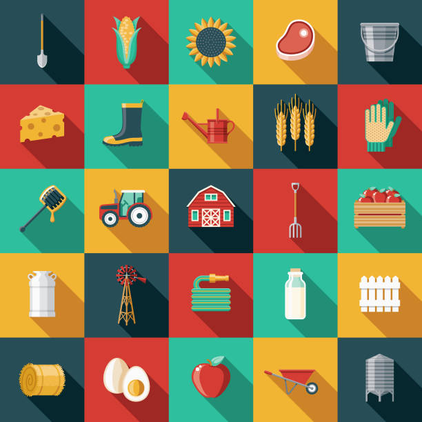 illustrazioni stock, clip art, cartoni animati e icone di tendenza di set di icone agriculture flat design - work glove immagine