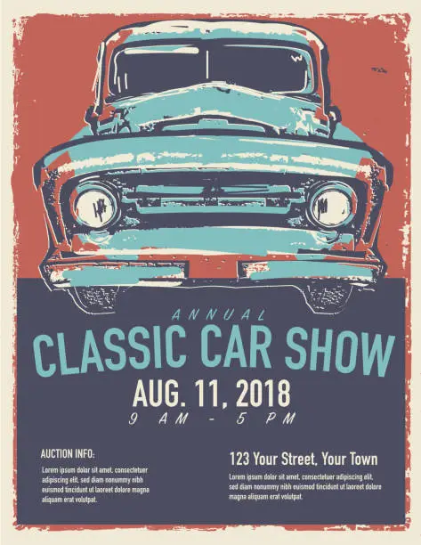 Vector illustration of Classic car show and exhibition advertisement poster design template