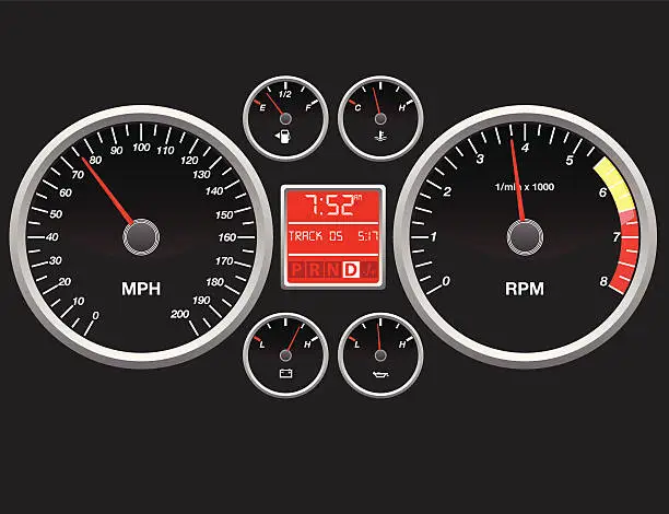 Vector illustration of A representation of a cars dashboard with speedometer