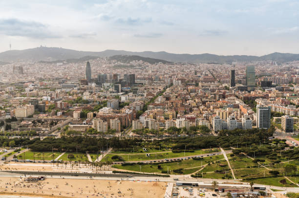 istock Barcelona skyline aerial view and the beach, Spain 984624676