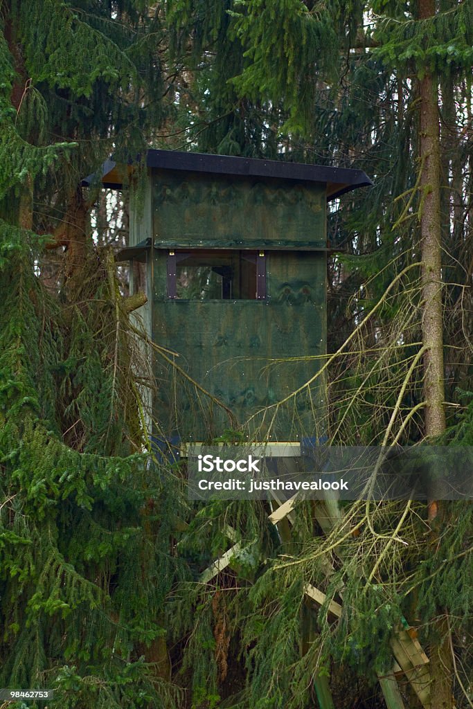 Hide in forest Hide in forest for hunting and rangers. Ambush Stock Photo