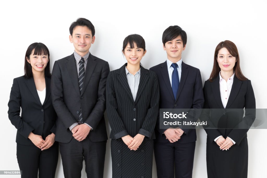 portrait of asian business group on white background Japanese Ethnicity Stock Photo