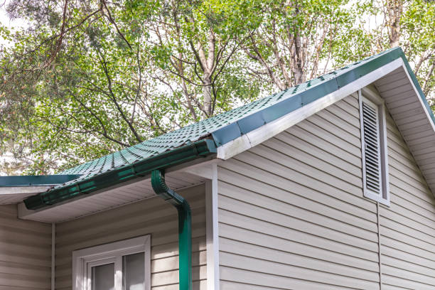 дождевая система желоба и черепичная крыша против зеленых деревьев - corrugated iron стоковые фото и изображения