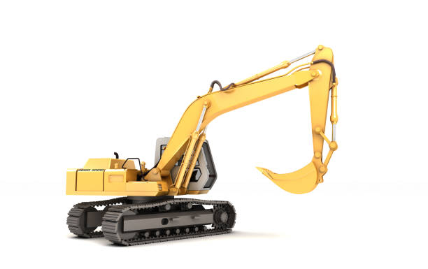 istock Hydraulic Excavator with bucket turned to right. 3d illustration. Side view. Isolated on white background 984646124