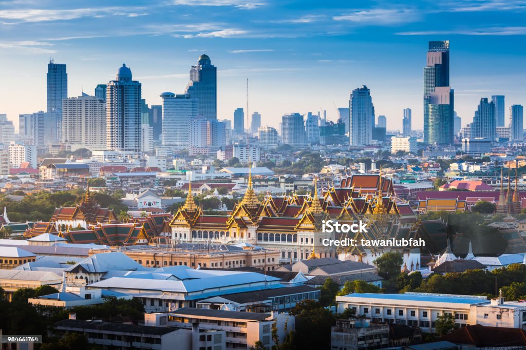 Sunrise with Grand Palace of Bangkok, Thailand Thailand Stock Photo