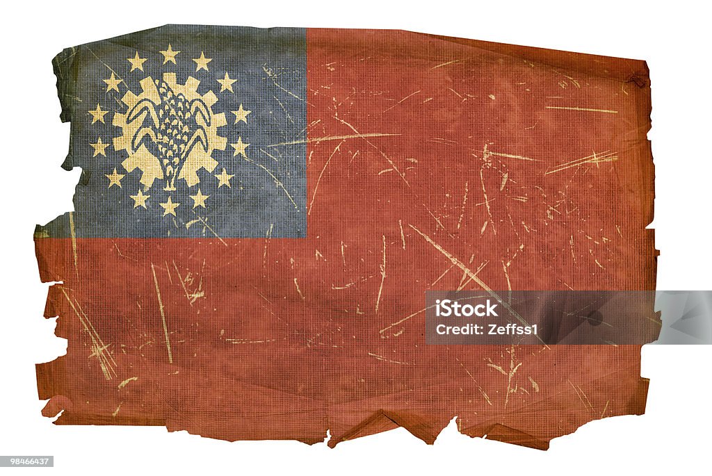Myanmar Bandeira velha, isolada no fundo branco. - Royalty-free Acabado Ilustração de stock