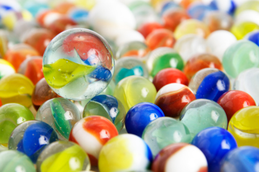 A collection of colorful old glass marbles at a Cape Cod Flea Market.