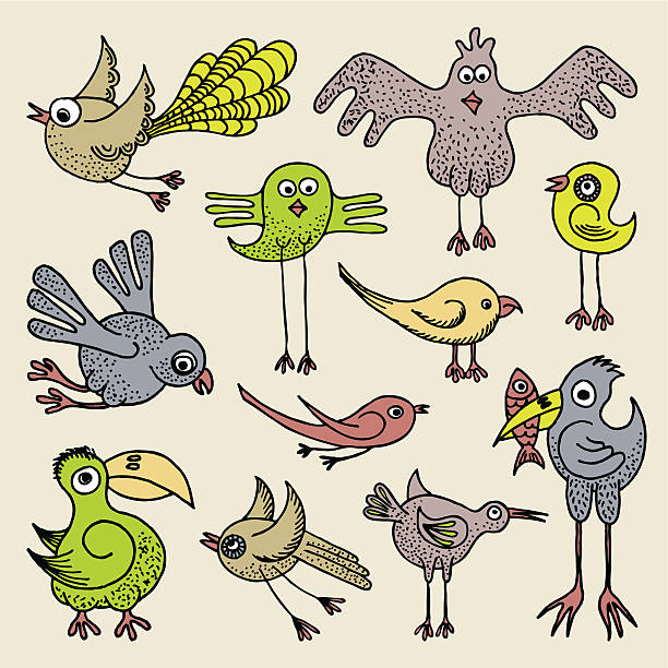 Doodle pássaros - ilustração de arte em vetor