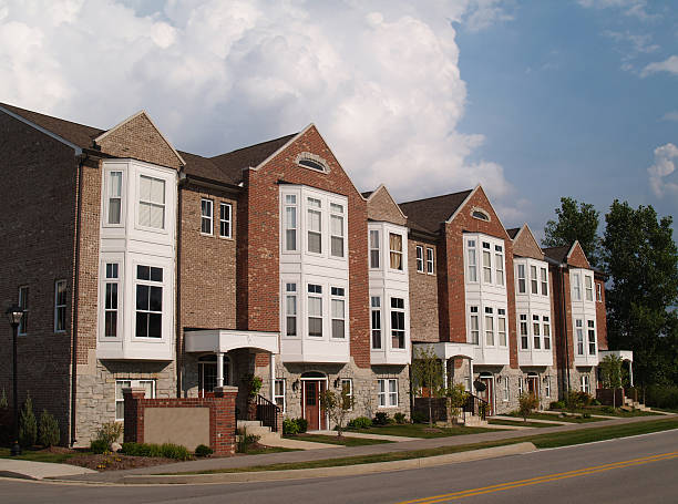 istock Row of Brick Condos With Bay Windows 98469898