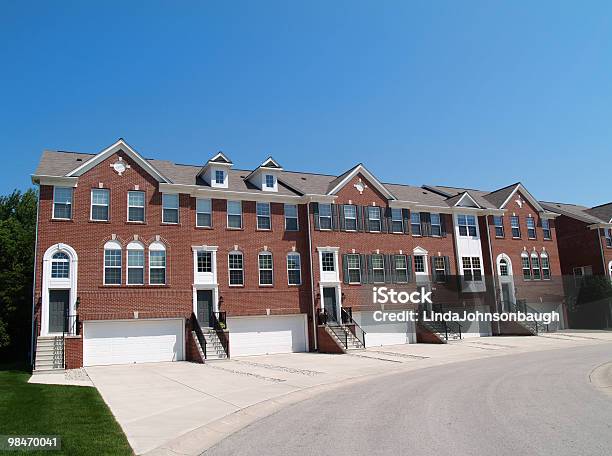 Town Homes With Garage In The Front Stock Photo - Download Image Now - Garage, Townhouse, Residential Building