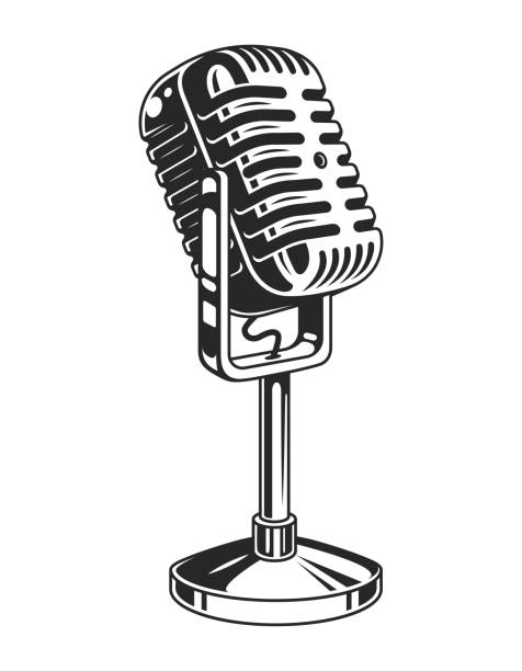 illustrazioni stock, clip art, cartoni animati e icone di tendenza di concetto di microfono musicale monocromatico retrò - microfono