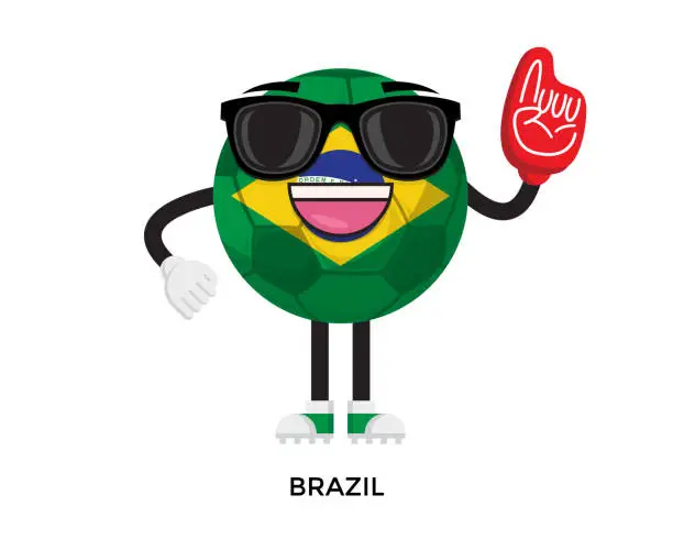 Vector illustration of Cool International Brazil Flag Soccer Ball Supporter Mascot Tournament Illustration