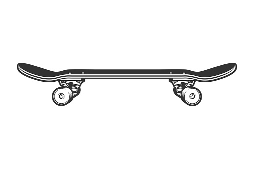 Monochrome sport skateboard side view template in vintage style isolated vector illustration