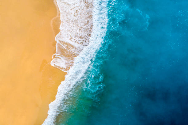 Beach and summer Aerial view of sandy beach, clear turquoise water. Mediterranean sea. holiday camp stock pictures, royalty-free photos & images