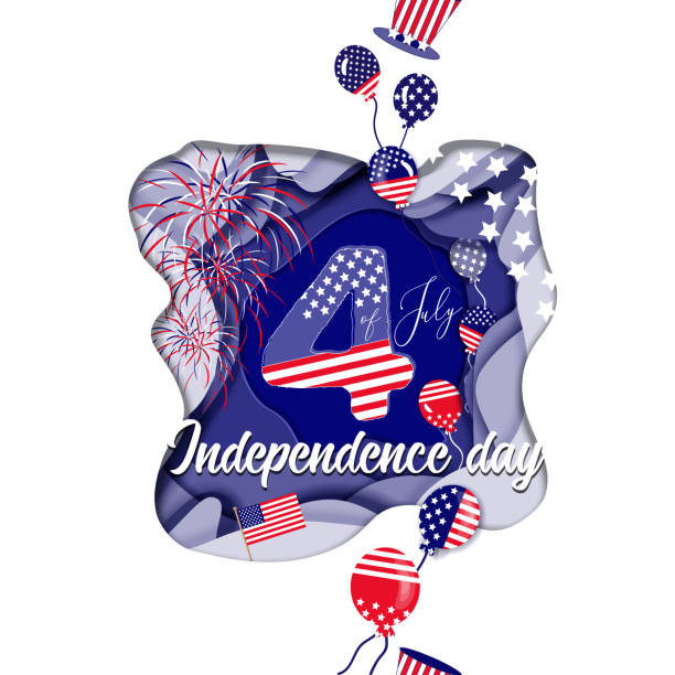 istock card template for celebration of independence day of USA using paper cut effect 984731986